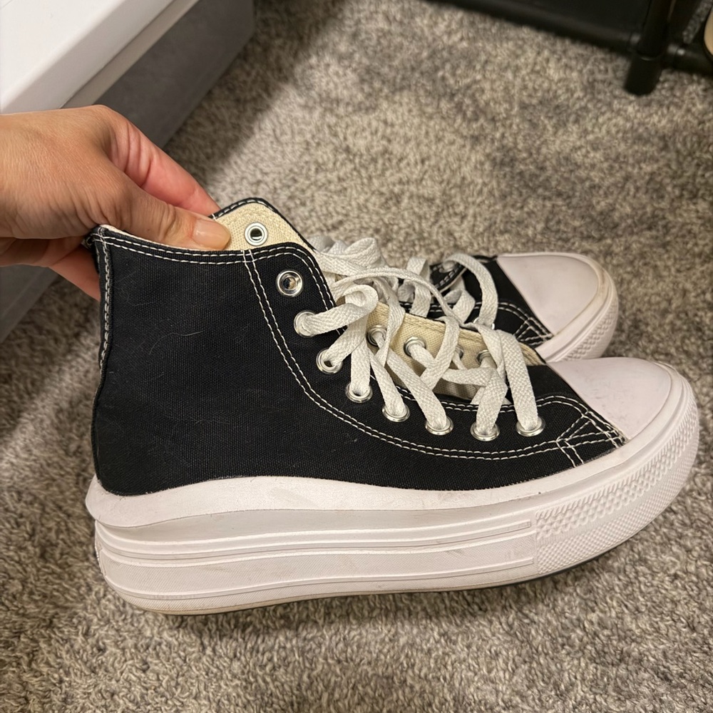 Converse Black and White Platform High-Top Sneakers - Picture 3 of 5